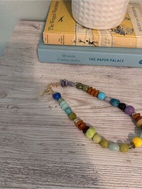 Multicolor Beaded Women's Necklace with Faux Gold Accents
